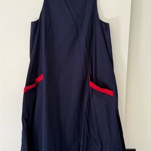 Badgley Mischka Red and Navy Dress with Unique High/Low Fit